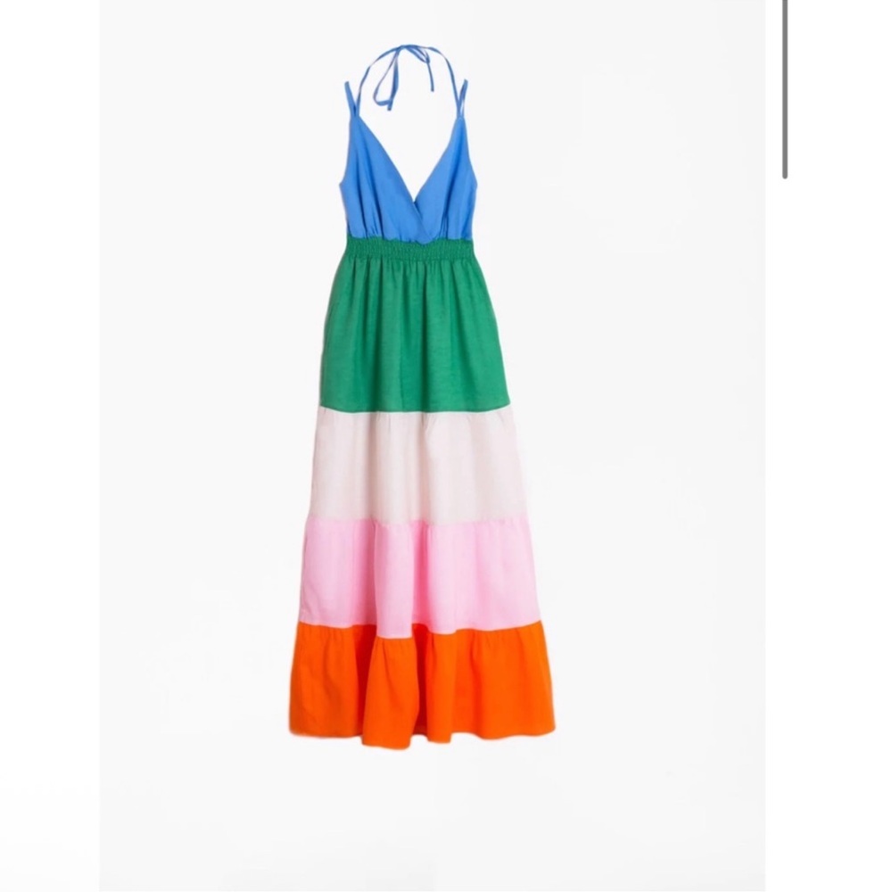 VILAGALLO KALLY DRESS size 8 Colorblock Halter Maxi Dress